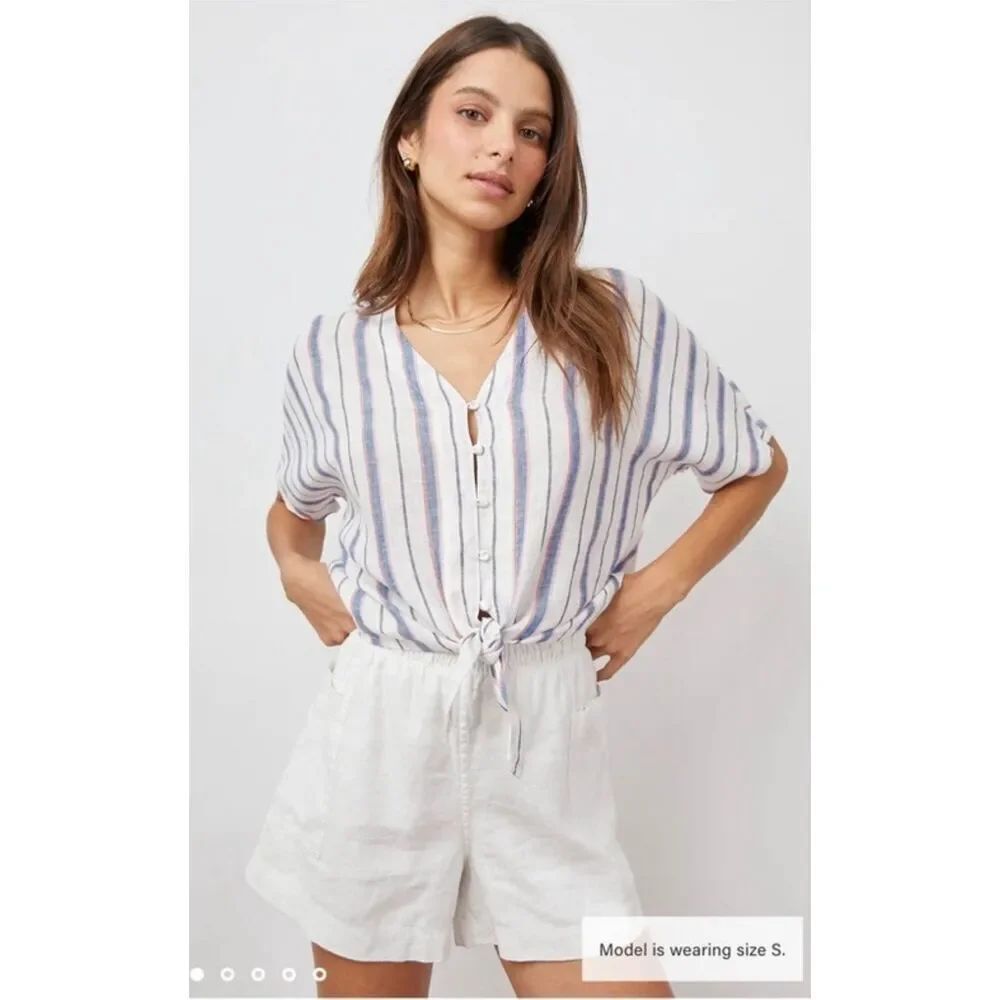 Rails Small Tahiti Linen Short Sleeve Blouse Top in Tahiti Stripe